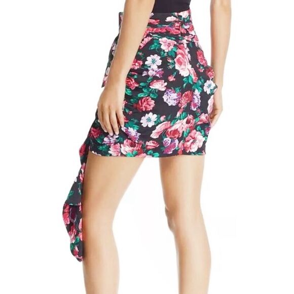Ronny Kobo Lauryn Floral Print Draped Ruched Mini Skirt Size Small Black Pink - Picture 8 of 14